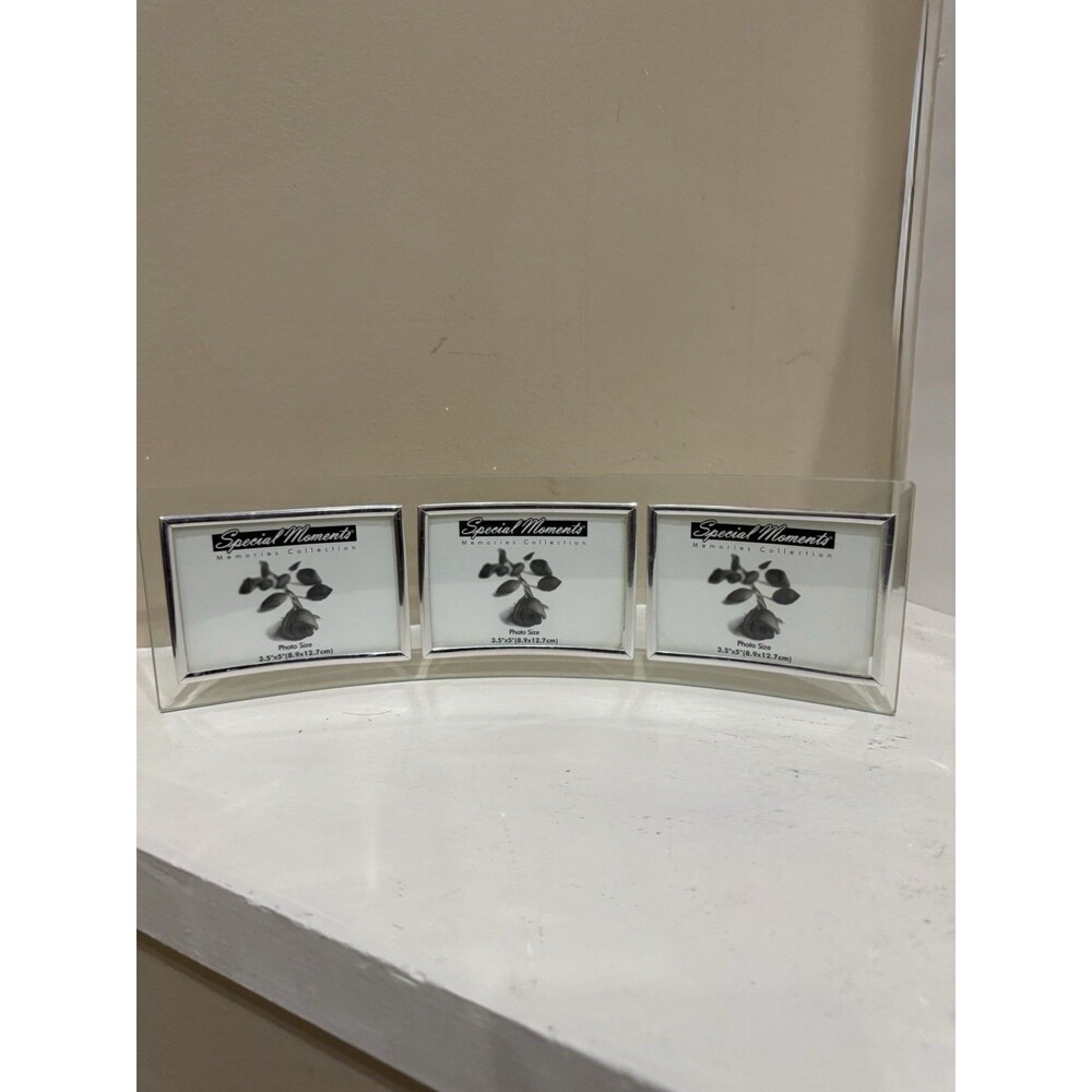 Curved Glass Triple Picture Photo Frame 3.5 x5 Beveled Modern Desk Mantel Decor